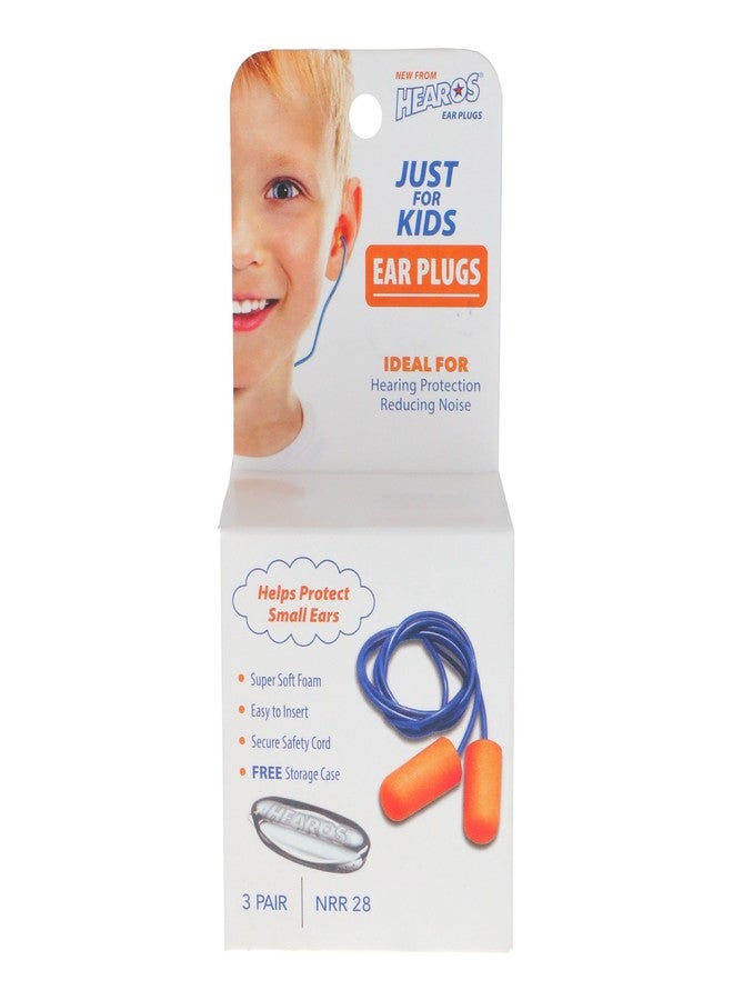 HEAROS Just for Kids Foam Ear Plugs, NRR 28, 3 Pairs, X-Small, Corded Hearing Protection (0005) - Image 1